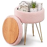 Cplxroc Ottomans Round Faux Fur Ottoman with Storage Footstools Vanity Chair Coffee Table Ottoman for Living Room (Pink)