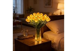 Twinkling Tree Tulips Night Light, 15PCS Tulip Lamp Artificial Flowers with Vase, LED Plant Light Up Flowers for Bedroom Deco
