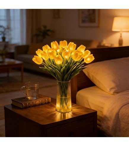 ISuperb Tulip Night Light – Reading Woman Statue With LED Light – Battery Powered – Resin Figurine – Bookshelf Decor – Gift Boxed – For Home, Office, Living Room