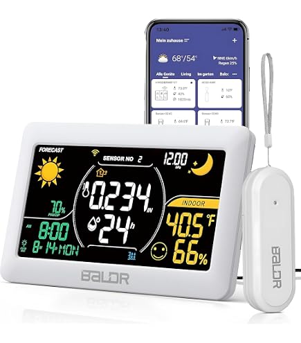 BALDR Estación meteorológica inalámbrica con sensor exterior, termómetro interior y exterior, monitor digital de temperatura y humedad con previsión meteorológica BALDR Estación meteorológica inalámbrica con sensor exterior, termómetro interior y exterior, monitor digital de temperatura y humedad con previsión meteorológica