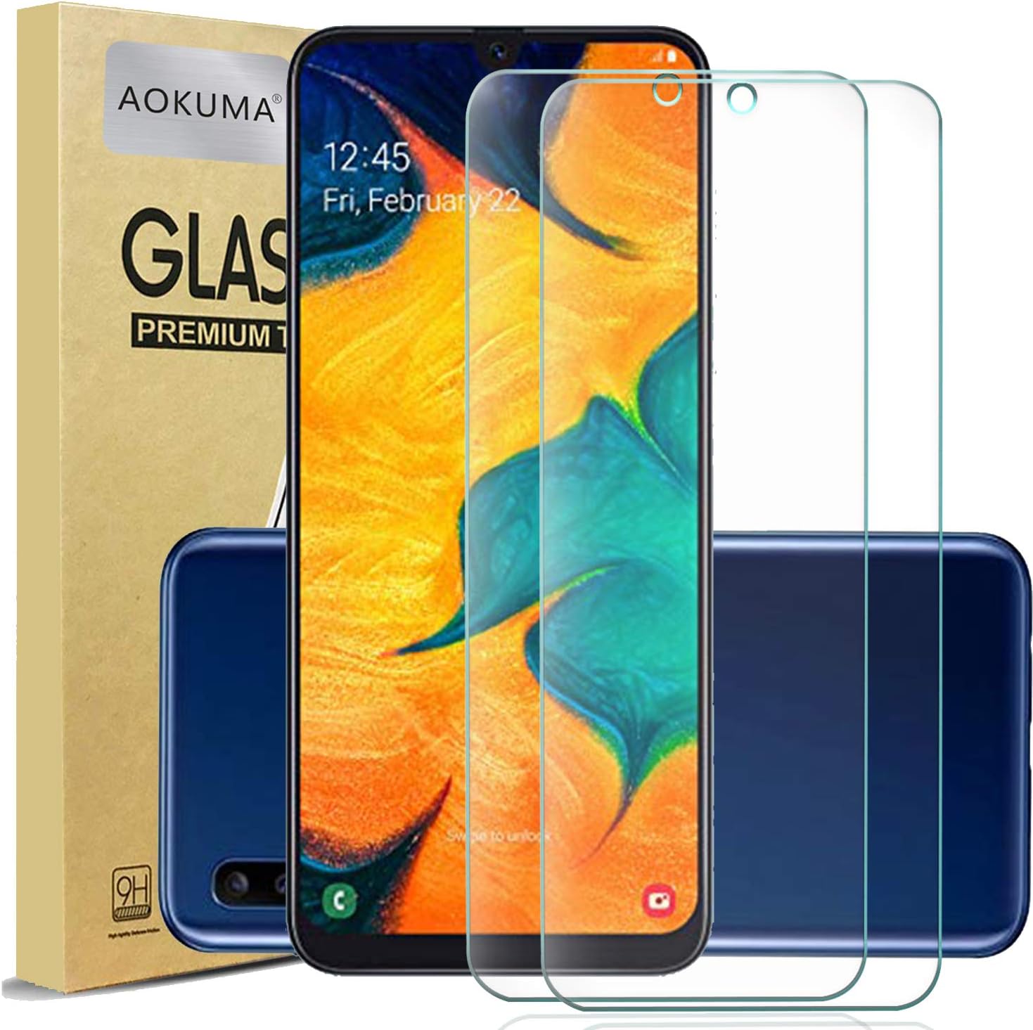AOKUMA Samsung Galaxy A20 Tempered Glass Screen Protector, [2 Pack] Premium Quality Guard Film, Case Friendly, Comfortable Round Edge,Shatterproof, Shockproof, Scratchproof oilproof