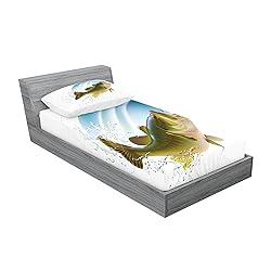Ambesonne Fishing Fitted Sheet & Pillow Sham