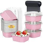 5oz/80pack Mini Cake Tins Cupcake Pan with Lids,LNYZQUS Aluminum Foil Baking Cups,Disposable Ramekins Small Brownie Muffin Pans Mini Cheesecake Containers for Home Bakery-Pink