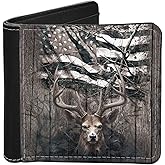 LedBack American Flag Stag Deer Wallet Leather Purse for Men Womens Clutch Boys Wallets Pouch with Credit Card Slots Gifts