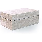 PEMAR Handmade Capiz Shell Decorative Box with Hinged Lid - 7.9x5.1x3.1 Pearlescent White Subway Tile Pattern Shell Storage Box, Luxury Gift Keepsake Organizer for Coffee Table Home D&eacute;cor