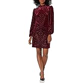 Vince Camuto Womens Velvet Burnout Shift Dress with Voluminous SleevesCocktail Dress