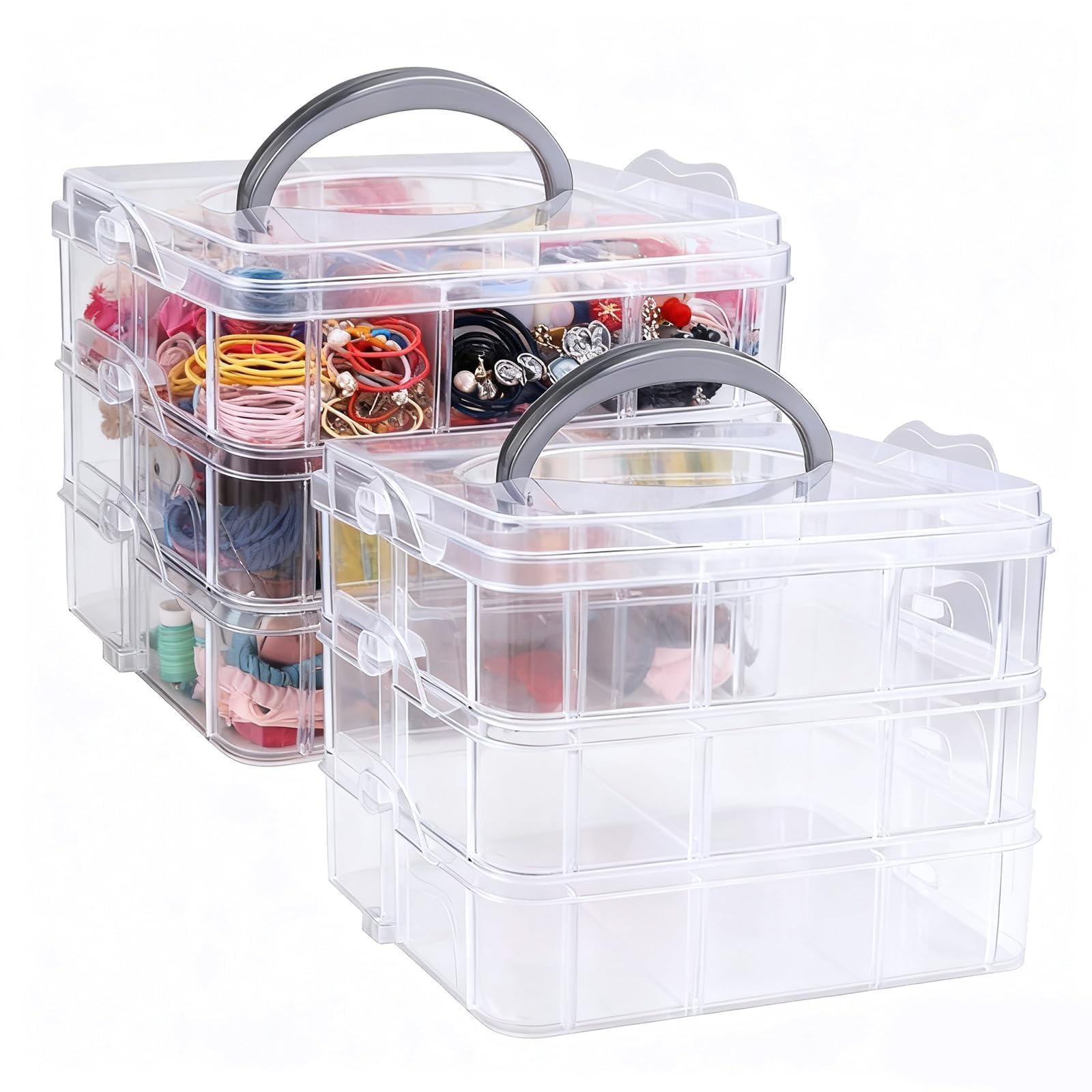 Photo 1 of 2pack 3-Tier Stackable Storage Container Box with Adjustable Compartments for Kids Toys, Art Crafts, Jewelry, Supplies,Tools Storage-18 Compartments