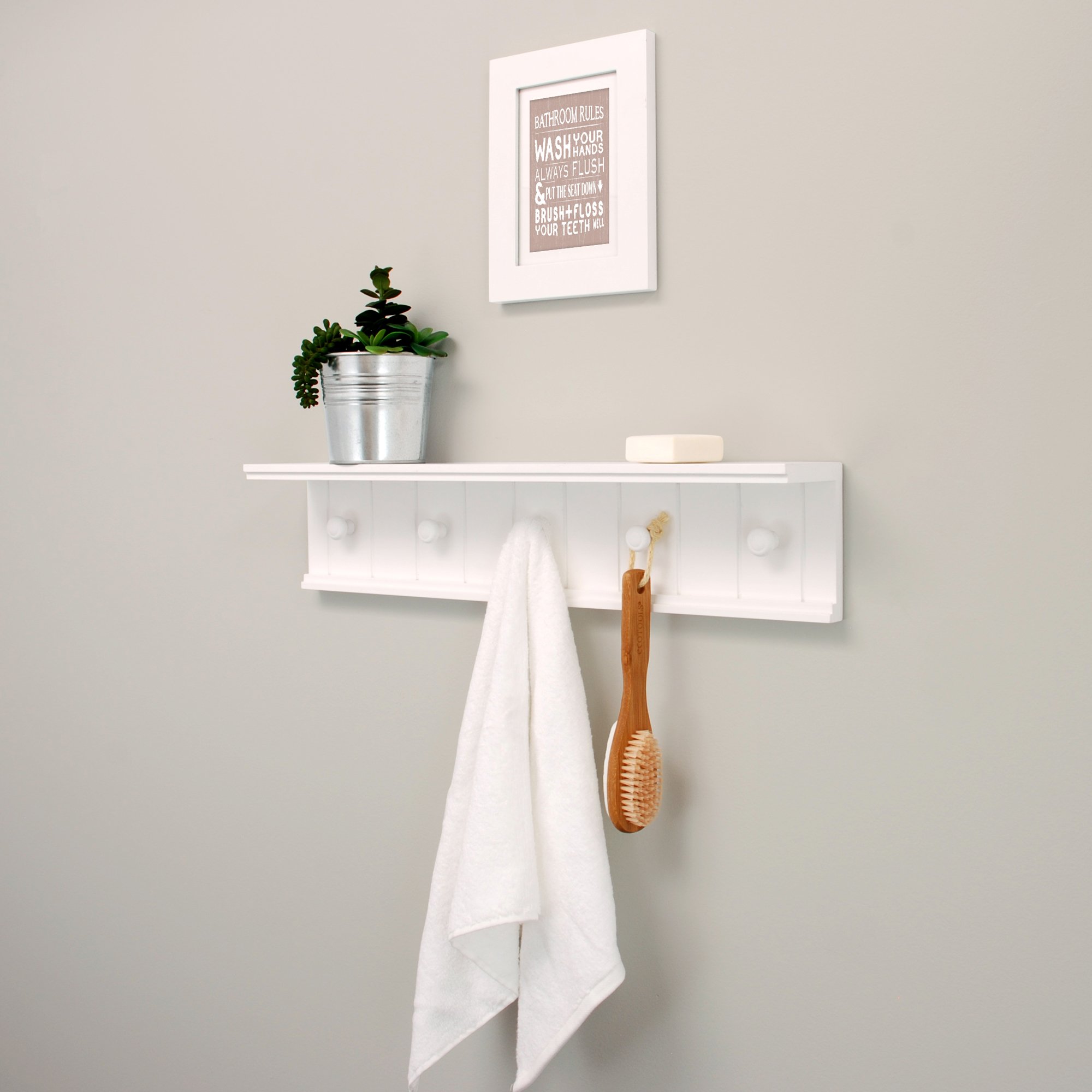 Kiera Grace Kian Wall Shelf with 5 Pegs, 24Inch by 5Inch, White eBay