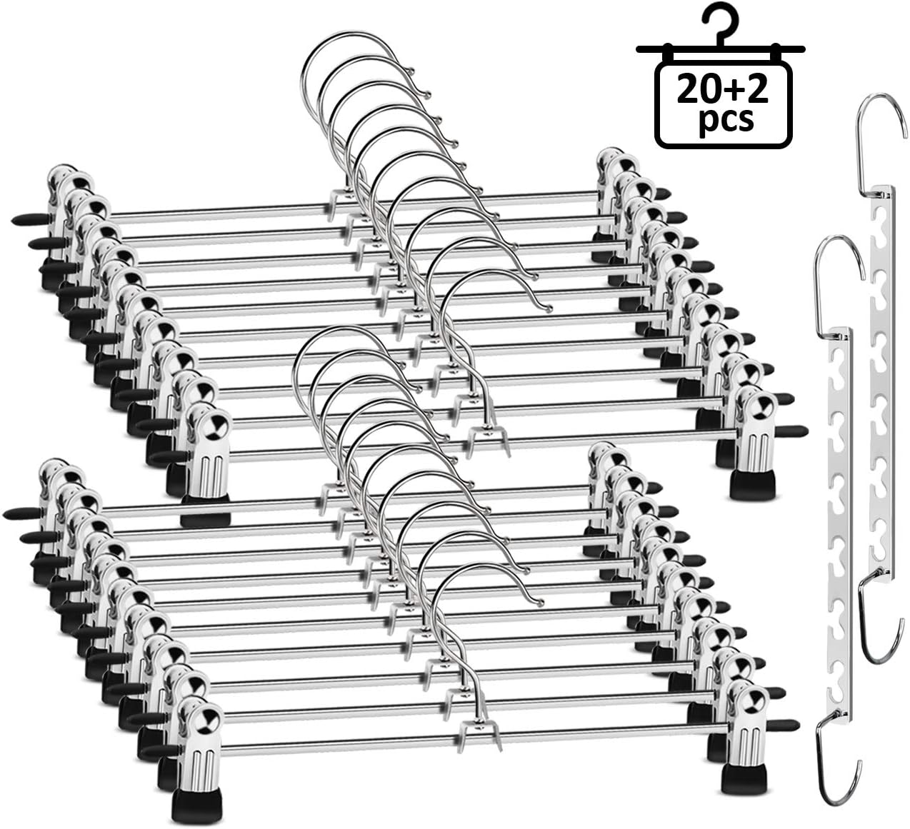 ilauke Trouser Hangers, 20 Pack Skirt Hangers with Adjustable Non Slip