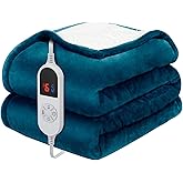 HOW'S MY HOUSE Heated Blanket 62"x84", Electric Blanket Twin Size with 6 Heating Levels & 12-Hours Timer, Flannel Sherpa Super Cozy with ETL Certification, Machine Washable, Green
