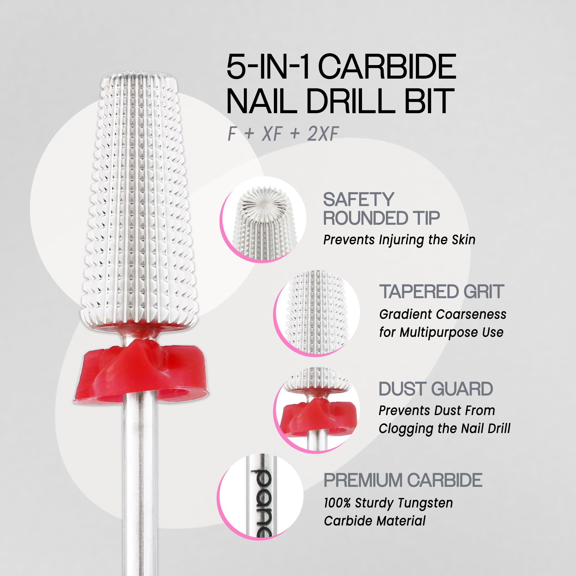 PANA Nail Carbide 5 in 1 Bit - Two Way Rotate use for Both Left and Right Handed - Fast Remove Acrylic or Hard Gel - 3/32