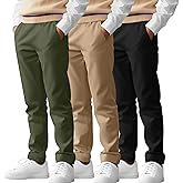 LessonZoo 3 Pack Boys' School Uniform Pants 6-14Y Elastic Waist Stretch Youth Trousers with Pockets Straight Fit for Kids