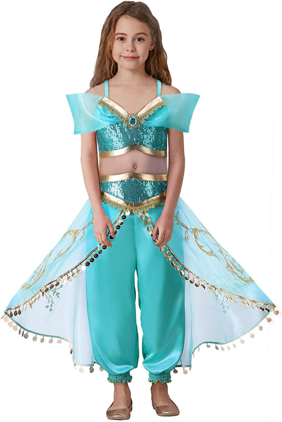Girls Aladdin Pretend Princess Costume Jasmine Cosplay Clothing Top+Pant Set 1625#