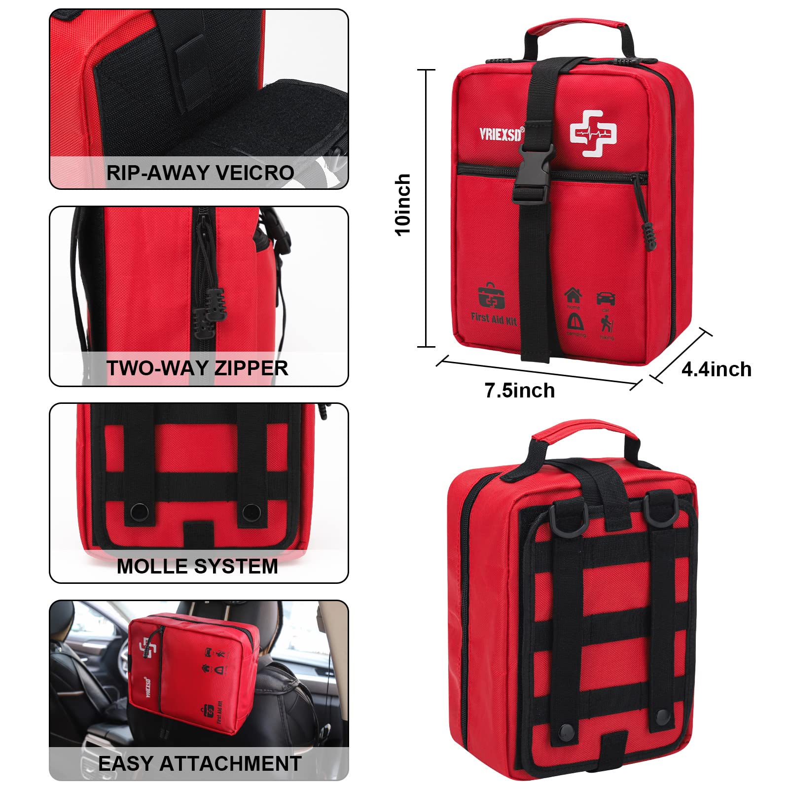 400 Piece Large First Aid Kit Premium Emergency Kits for Home, Office, Car, Outdoor, Hiking, Travel, Camping, Survival Medical First Aid Bag, Red