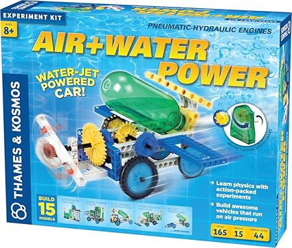 Amazon Com Thames Kosmos Air Water Power Build 15 Pneumatic Hydraulic Models Powered By Air Water 48 Page Full Color Experiment Manual Science Engineering Kit Thames Kosmos Toys Games