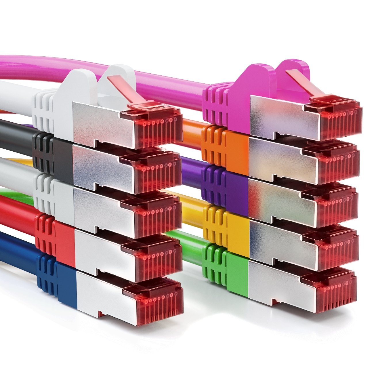 deleyCON 10x 1m (3.28 ft.) CAT6 Patch Cable S/FTP PIMF Shield CAT-6 RJ45 Network Cable Ethernet Cable LAN DSL Switch Router Modem - Multicolored