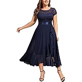 Miusol Women's Plus Size Ruffle Floral Lace Contrast Chiffon Formal Bridesmaid Party Cocktail Maxi Dress