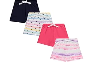 BTween 4-Pack Girls Shorts - Cotton French Terry Shorts for Girls - Kids Lounge, Sleep and Play Summer Clothing