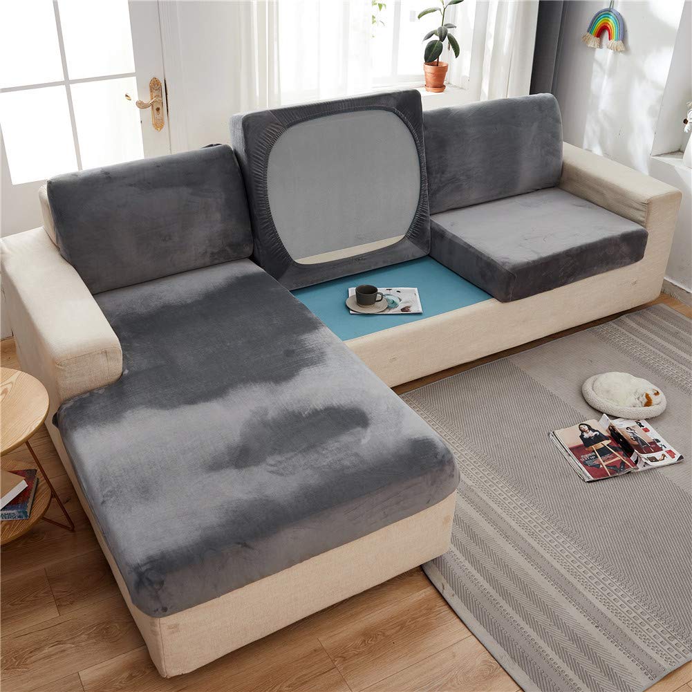 SYLC Sofa Seat Cushion Covers Velvet, Sofa Cushion Slipcovers Replacement, Couch Cushion Covers Thick Stretch for Individual Cushions (Gray,3-Seater)