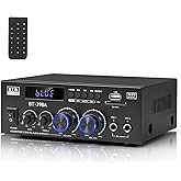 Romica Stereo Audio Amplifier, 2 Channel 450W+450W Bluetooth 5.0 Home Theater Power Amplifier with FM Radio, USB, SD, Optical & Coaxial Inputs, Amplifier for Passive Speakers and Active subwoofer