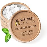 SuperBee Dentos Toothpaste Tablets, 100 Tabs, Fluoride Free & Eco Friendly, Travel Mouthwash Tablets, Sensitive Bites Kids Adults, Chewable Tablet, Spearmint