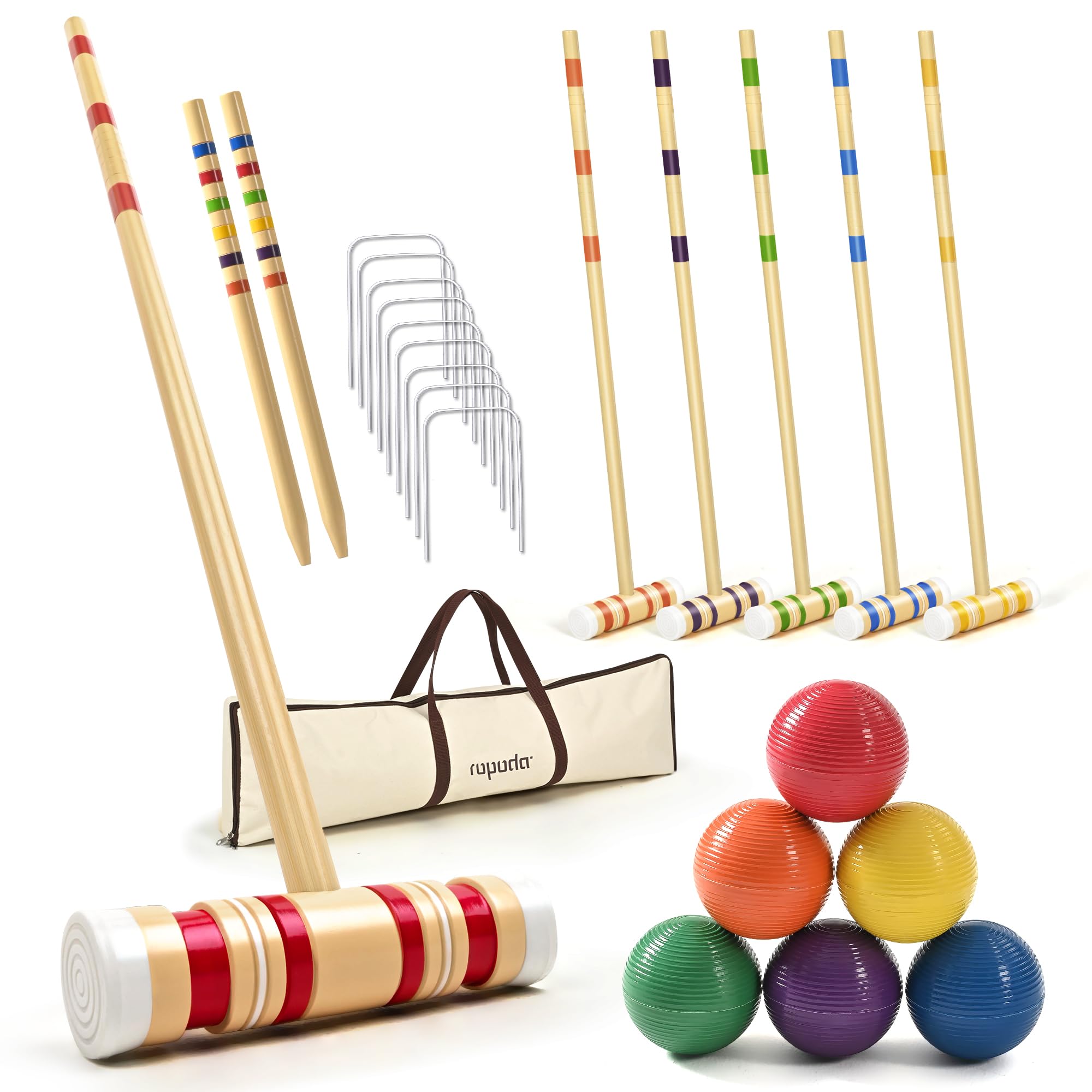 Photo 1 of ropoda 35In Updated Six-Player Croquet Set with Wooden Mallets, Colored Balls, Sturdy Carrying Bag for Adults &Kids, Croquet Set Perfect for Lawn,Backyard,Park and More