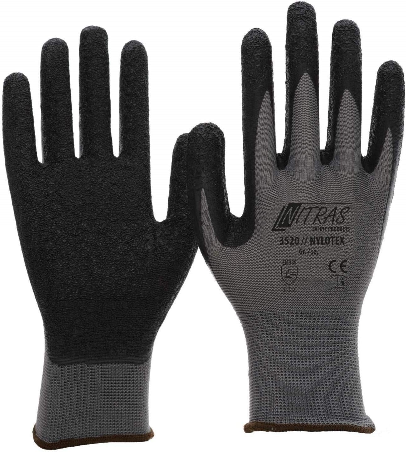 Nitras 3520 Nylotex Nylon Latex Work Glove, Grey/Black, Size 10/XXL, works, Pack of 12, XXL (Pack of 12)