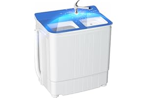Pataku Portable Washing Machine, Compact Twin Tub Mini Washing Machine, 17.6 LBS Washer and Dryer Combo with Soaking Function, Semi-Automatic for Apartment, Dorms, RVs, Camping (White & Blue)