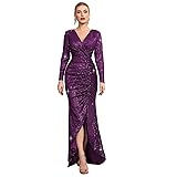 TOLEEN Women's V-Neck Sequin Dress Sparkly Glitter