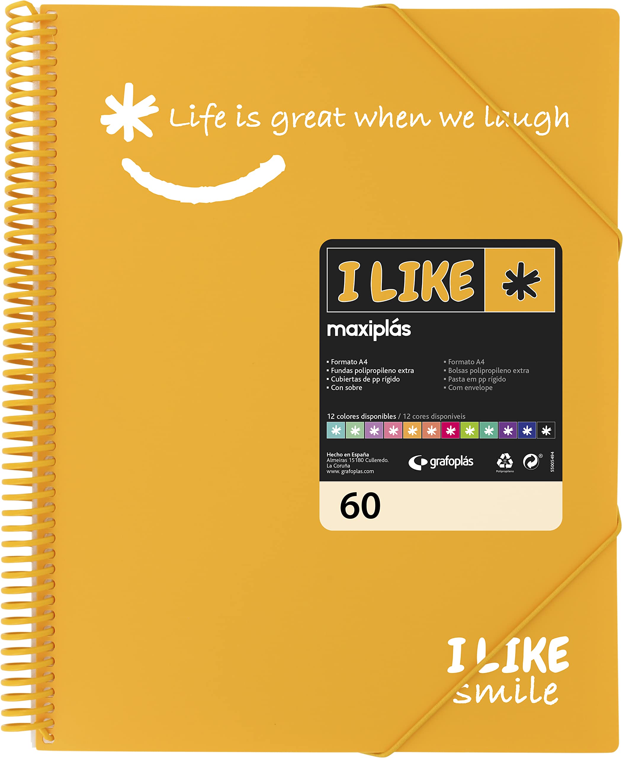 Grafoplás Sleeves A4 Spiral Bound 60 Pockets Mandarin Polypropylene I Like Smile 39226055