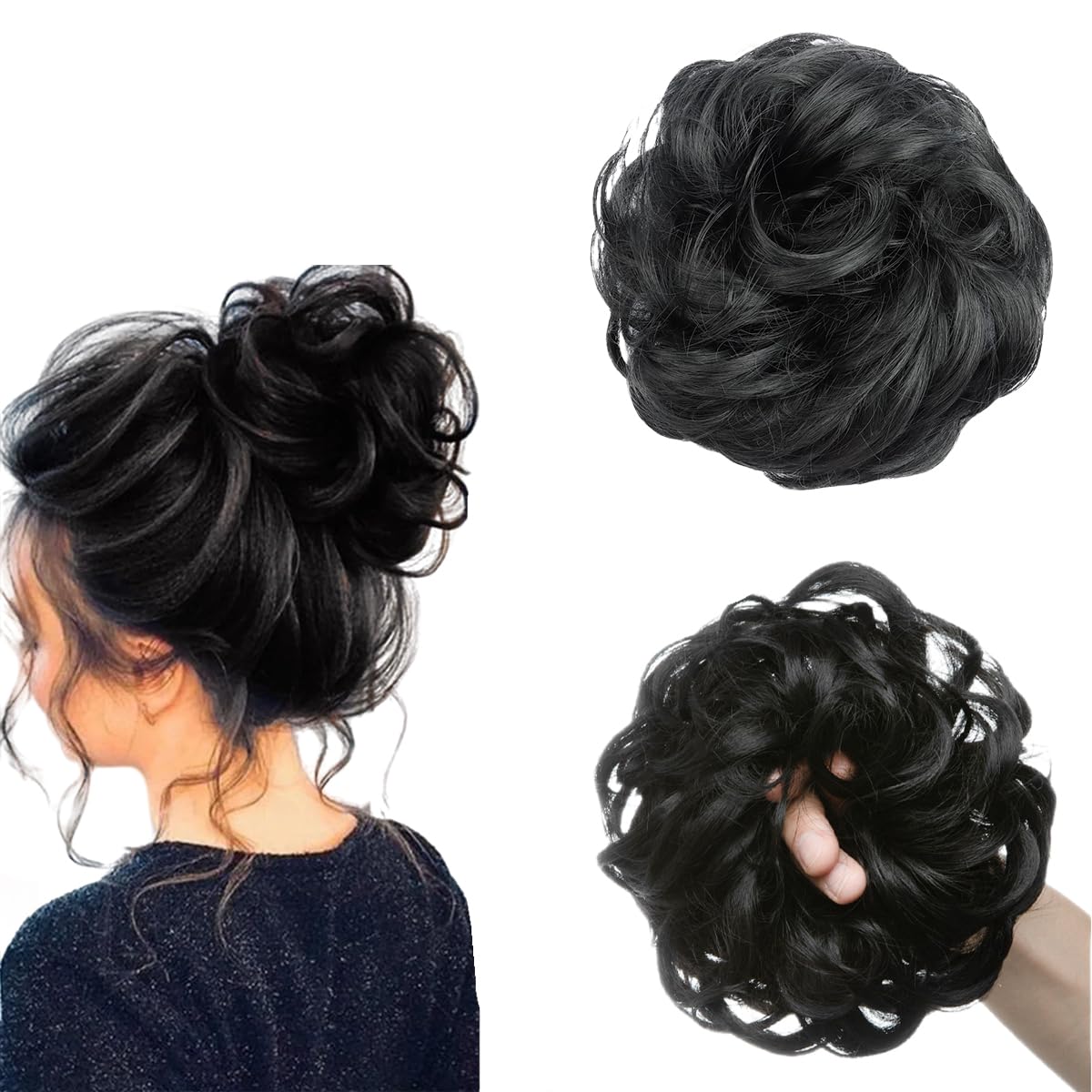 prinfantasy Messy Bun Hair Piece Hair Buns Messy Bun Hair Extension Hair Piece Grey Black Bun Hair Pieces Thicker Hair Pieces for Women,GBFQ021