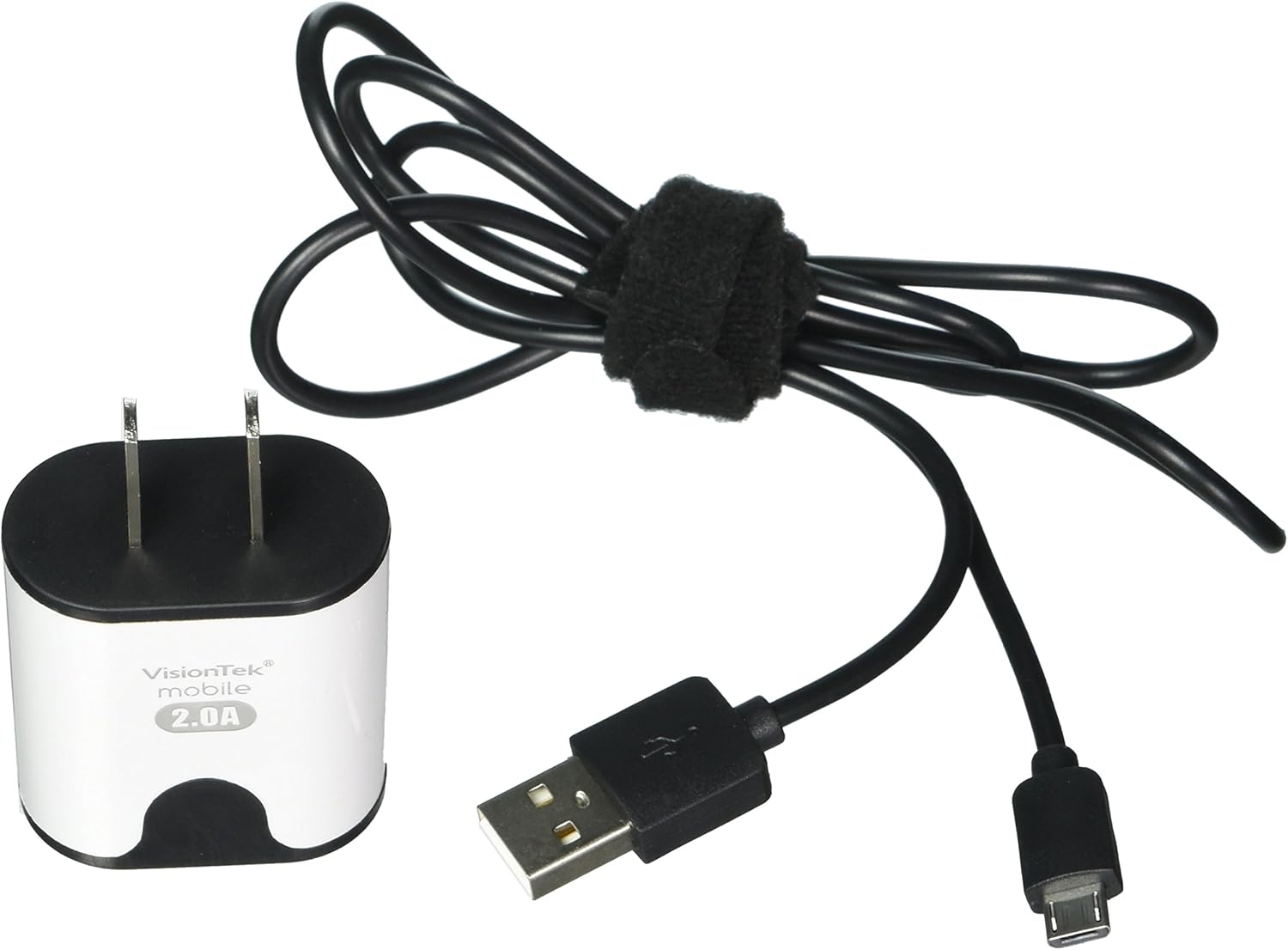 VisionTek Products 2 Amp Home Wall Charger with 3.2' Micro USB Cable for micro usb devices - White/Black