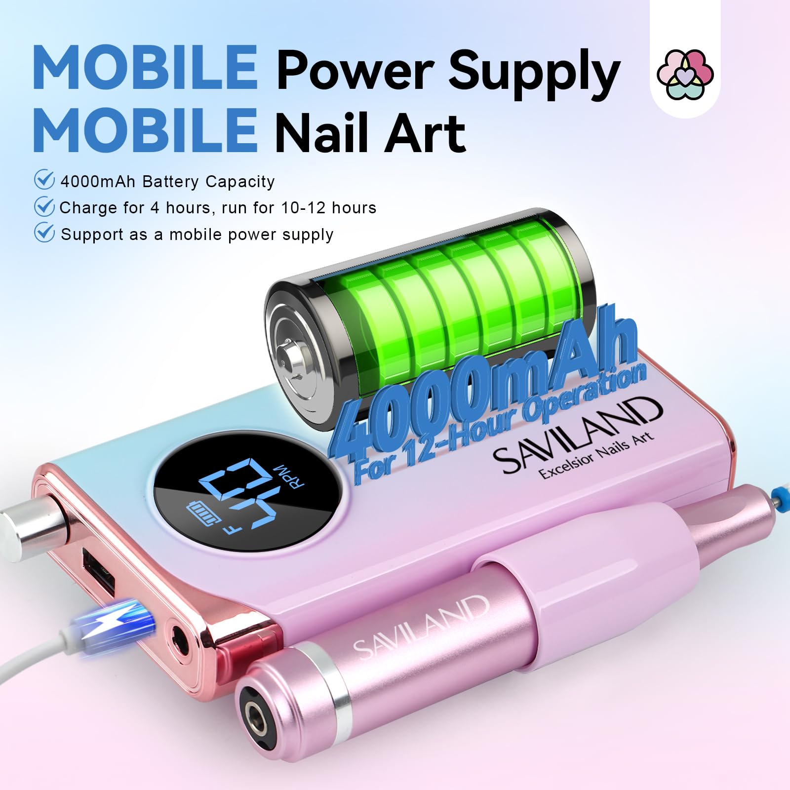 SAVILAND Nail Drill Professional: 40000RPM Electric Nail File 2024 Macaron Gradient Pink Nail Drill Machine for Faster Removel Acrylic Nail Salon at Home Use Manicure Pedicure Manicurist Good Choice - Image 4