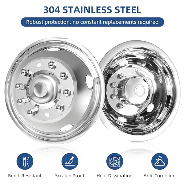 HIGHTALL 19.5 WHEEL SIMULATORS, 19.5″ 10 LUG STAINLESS STEEL HUBCAPS,POLISHED SURFACE,2PCS FRONT WHEEL/2PCS REAR WHEEL,BOLTS ON WHEEL COVER SET COMPATIBLE WITH FORD 2005-2025 F450/F550