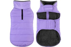 Petglad Dog Winter Coat, Waterproof Dog Jacket with Leash Hole, Reflective Adjustable Pet Snow Vest, Warm Fleece Sweater for Small Medium Large Dogs - Light Purple, S
