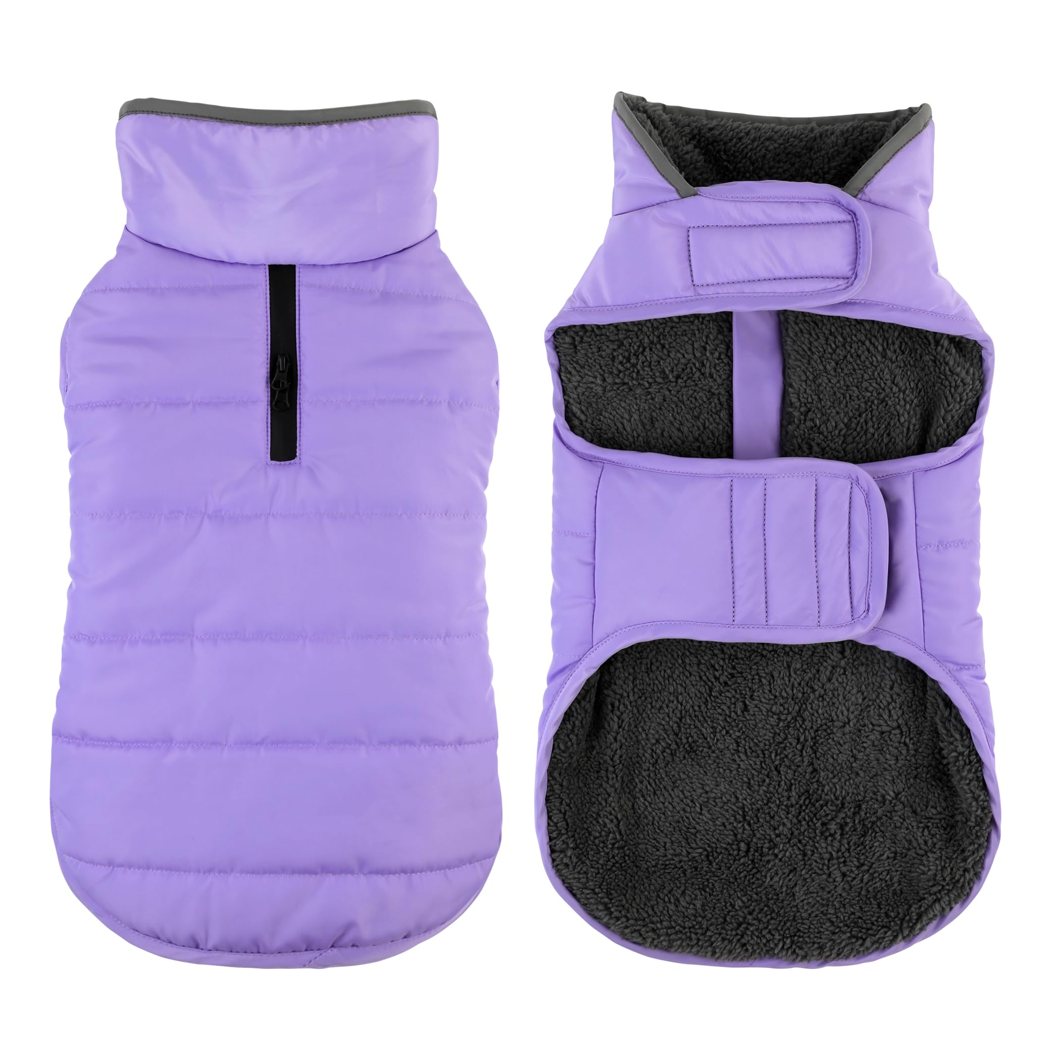 Petglad Dog Winter Coat, Waterproof Dog Jacket with Leash Hole, Reflective Adjustable Pet Snow Vest, Warm Fleece Sweater for Small Medium Large Dogs - Light Purple, 3XL Image