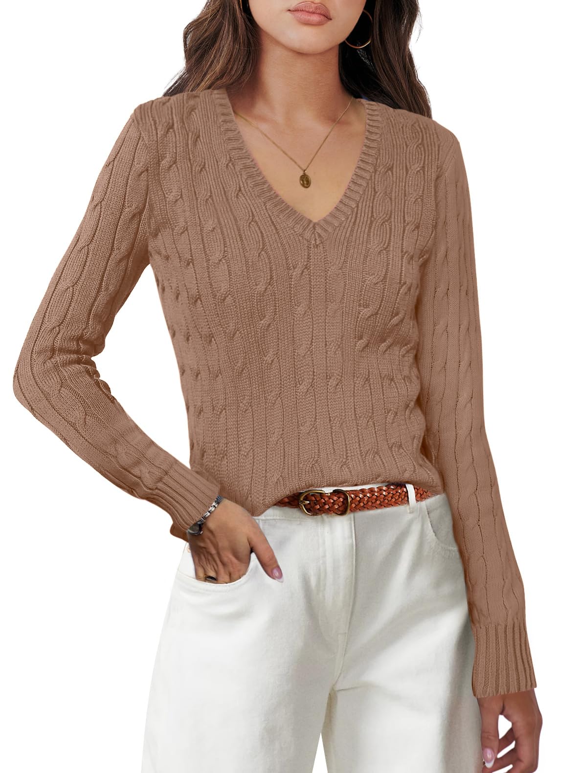 ANRABESS Womens Long Sleeve Cable Knit Sweater 2025