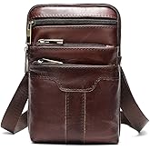 Leather Cell Phone Shoulder Bag Mens, Cell Phone Waist Bag Leather, Small PU Leather Shoulder Messenger Pouch Travel Crossbody Pack Belt Clip Holster Wallet Chest Bag for Cell Phone/Mini Tablet
