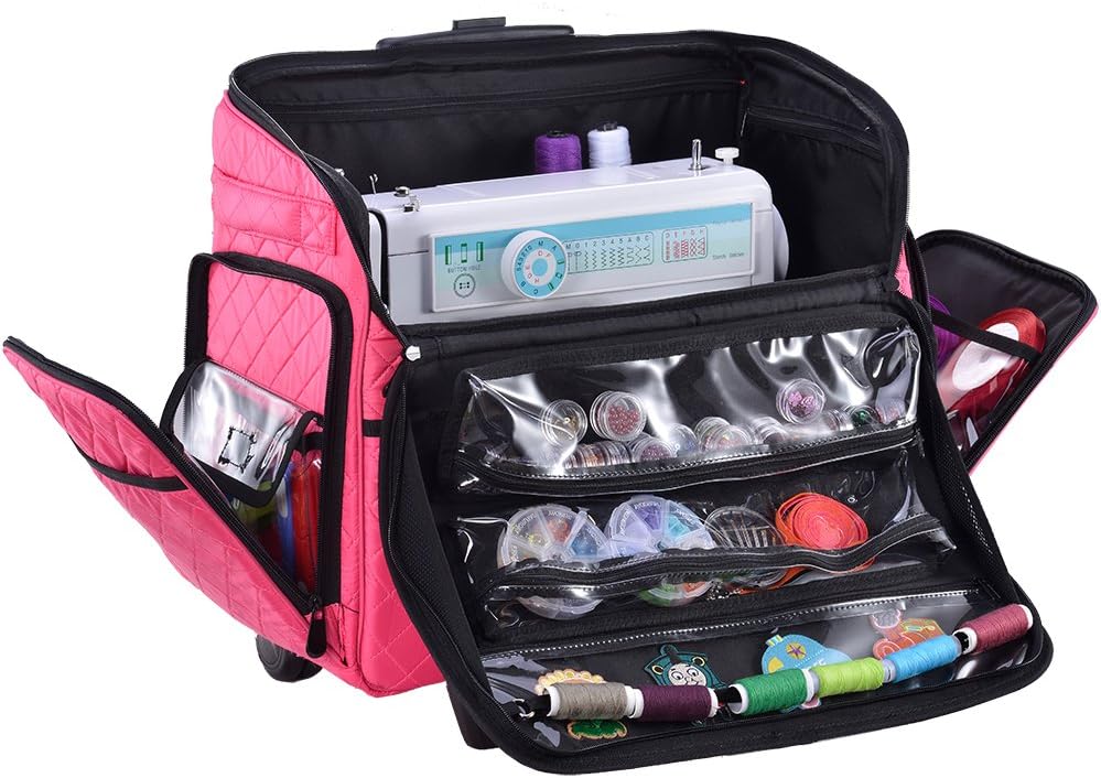 DeNOA Rolling Sewing Machine Storage Tote, Bubblegum Pink