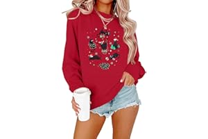FLOYU Christmas Sweatshirt for Women Meowy Christmas Pullover Cat Lover Xmas Tops Merry Catmas Sweater