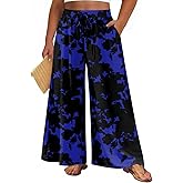 Aodemo Women's Plus Size Palazzo Pants Dressy Wide Leg Pants High Waist Casual Beach Flowy Culottes with Pockets
