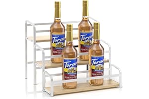 IYEBAU Coffee Syrup Rack,12 Bottle Capacity,3 Tier Coffee Bar Organizer,Kitchen Wine Rack,Coffee Station for Syrup, Wine Stand Shelf,Coffee Bar Accessories (Light Yellow Wood, White)