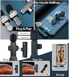 NPTCL 2 Pack Lavalier Microphone USB C Wireless Lav