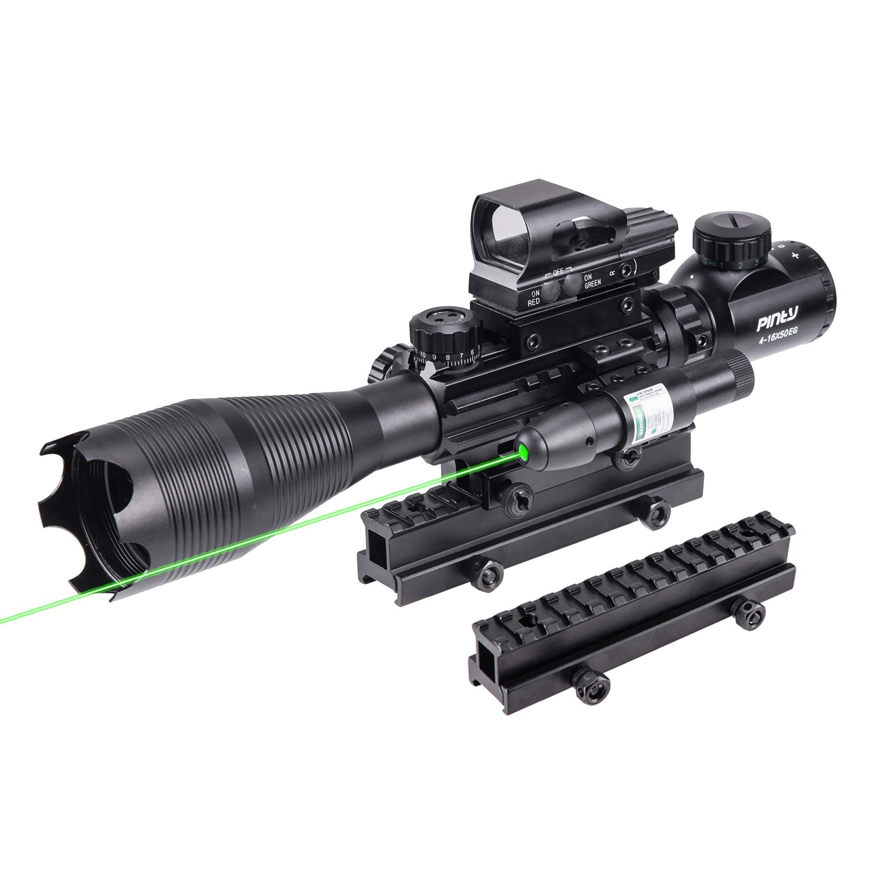 Pinty Rifle Scope 416X50 Illuminated Optics Sight Green Laser, Reflex