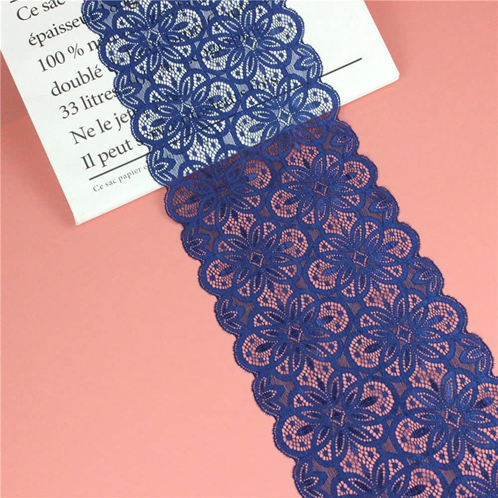 18 cm x 5 m Elasticity Lace Ribbon Lace Trim Decorative Ribbon Lace Trimming Ribbon for Sewing, DIY Crafts, Decoration for Clothes, Underwear, Lingerie, Wedding Dress, Table Decoration, Navy Blue