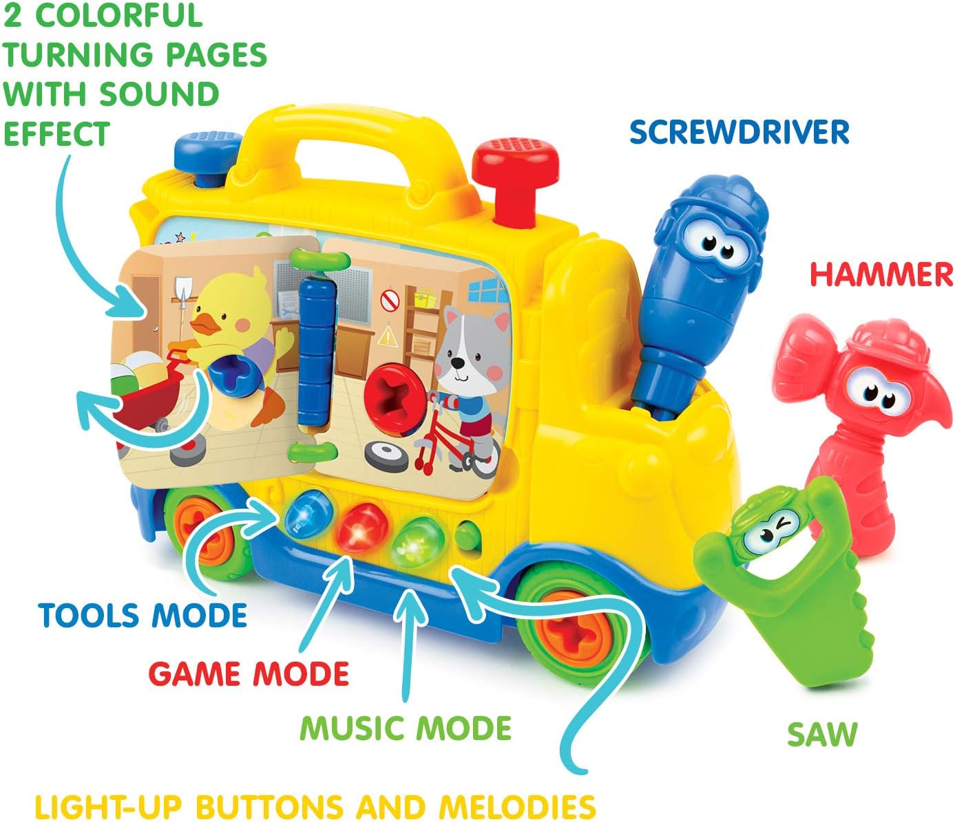 Screwdriver Astm Certified Light Up Buttons And Music For Kids 18 Months Interactive Tool Truck Toys With 3 Play Modes Saw Musical Tool Truck Toy Toddler Tool Box Set With Hammer Play