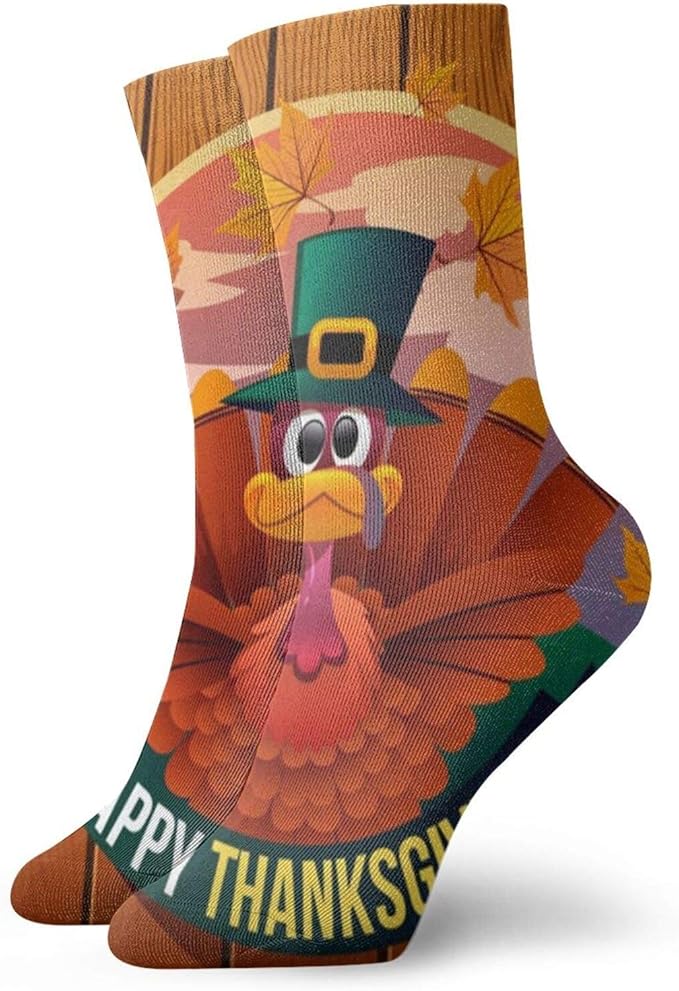 Happy Thanksgiving With Turkey Crew Socks Unisex Casual Athletic Soccer