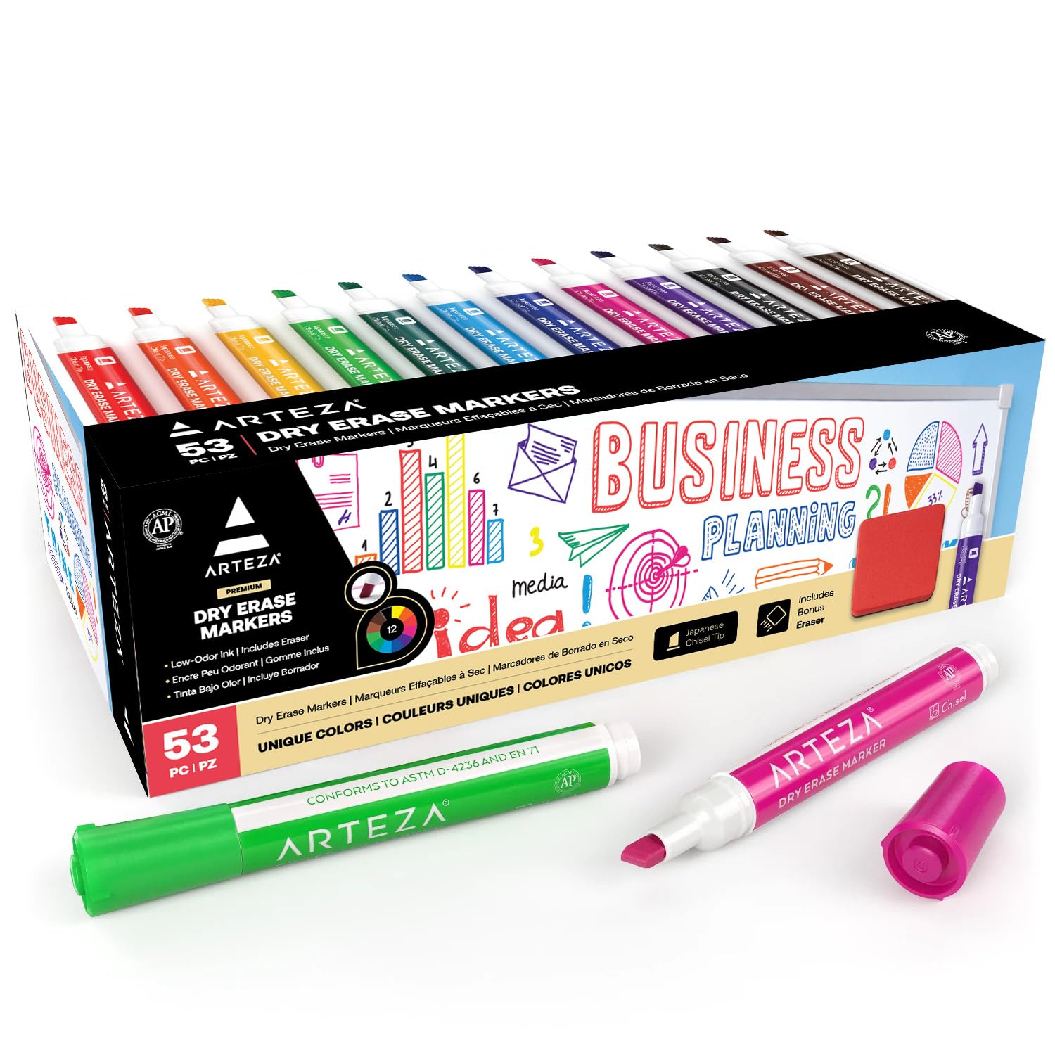 Dry Erase Markers Pack of 52 Chisel Tip 12 Assorted Colors with