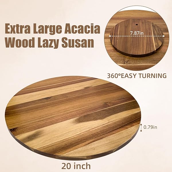 20” ACACIA WOODEN LAZY SUSAN FOR TABLE TOP,LARGE LAZY SUSAN FOR DINING TABLE,TABLE TURNTABLE STORAGE,EXTRA LARGE LAZY SUSANS ORGANIZER WITH DURABLE,TURNING TURNTABLE FOR CABINET,COUNTERTOP OR PANTRY