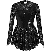 Figure Skating Dress for Women Butterfly Sequin Mesh Sleeve Adult Ice Skater Outfits Rhythmic Gymnastics Chiffon Dress